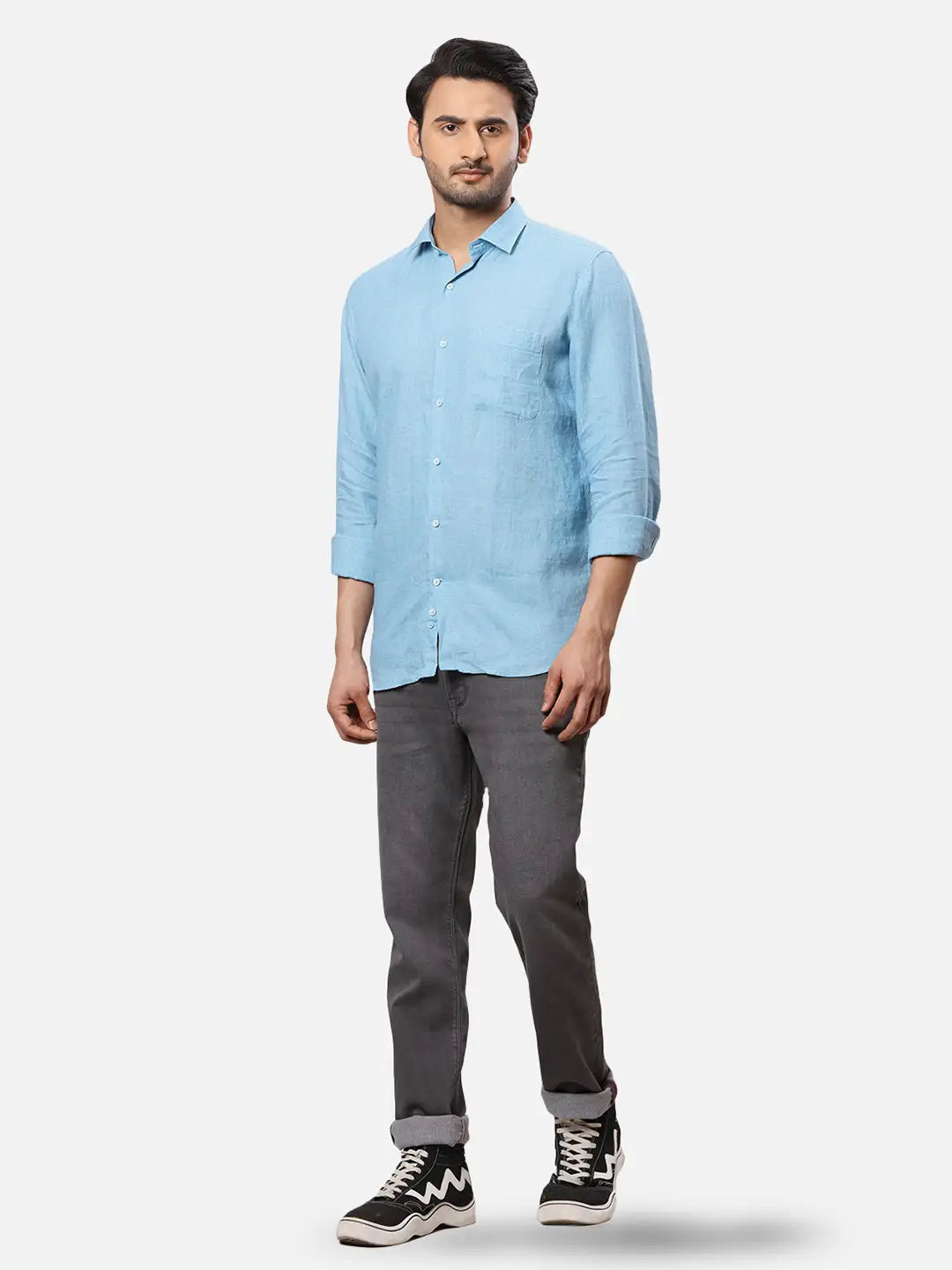 Raymond Men Blue Solid Slim Fit Cotton Blend Jeans
