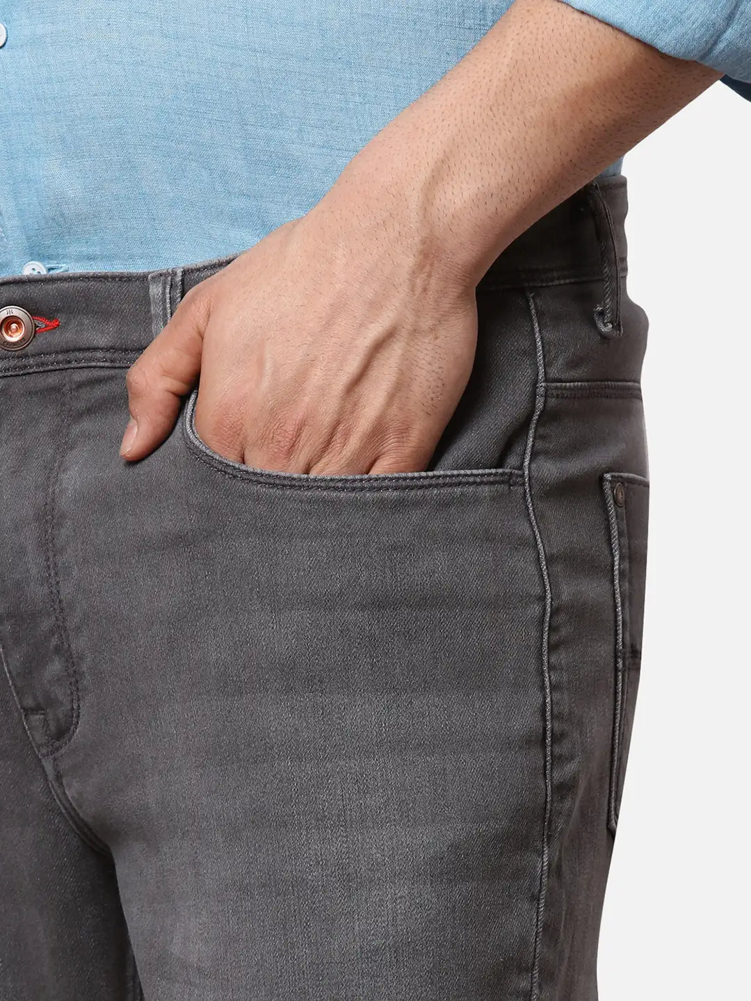 Raymond Men Blue Solid Slim Fit Cotton Blend Jeans