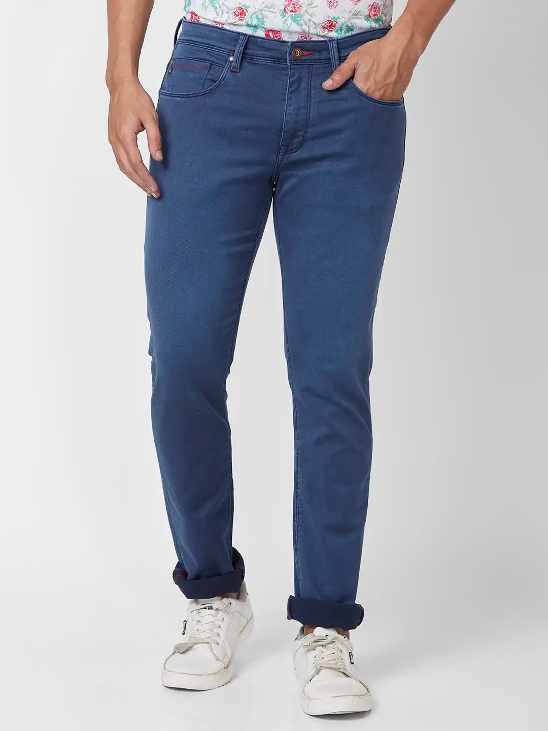 Raymond Slim Fit Solid Medium Blue Jeans