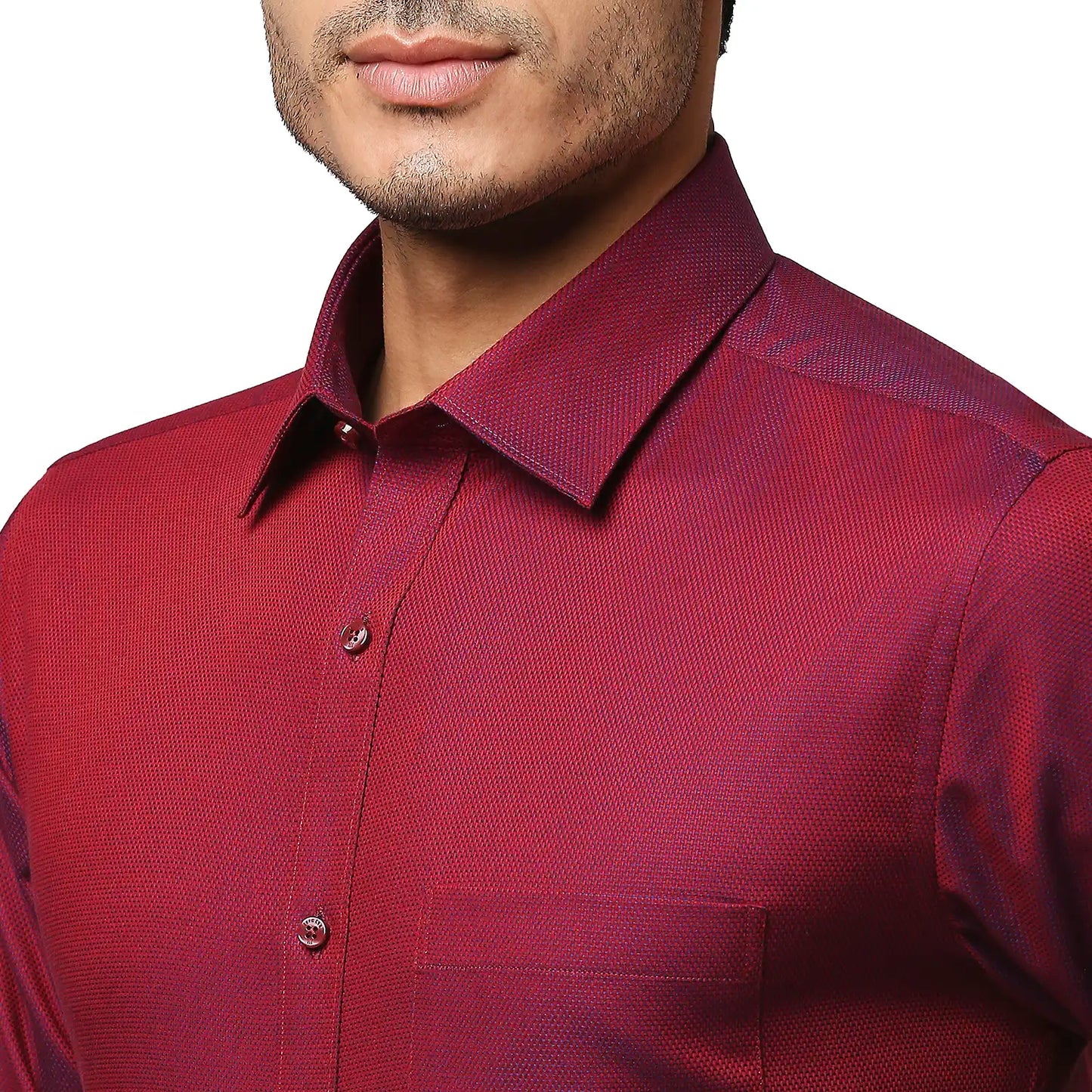 Men Red Slim Fit Structure Cotton Half Sleeve Shirts MyRaymond