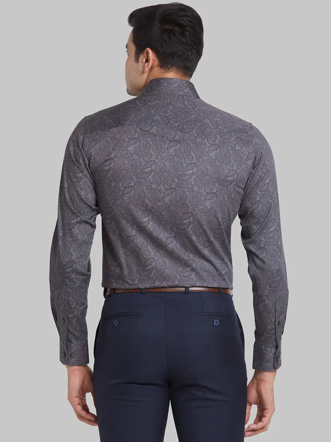 Men Petrol Slim Print Cotton Shirts
