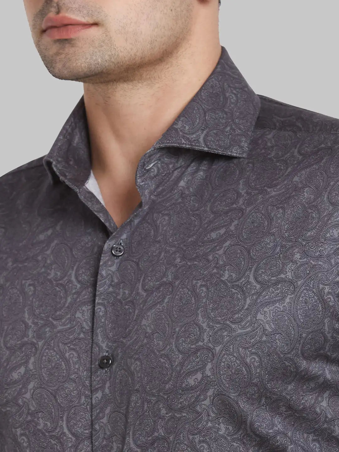 Men Petrol Slim Print Cotton Shirts