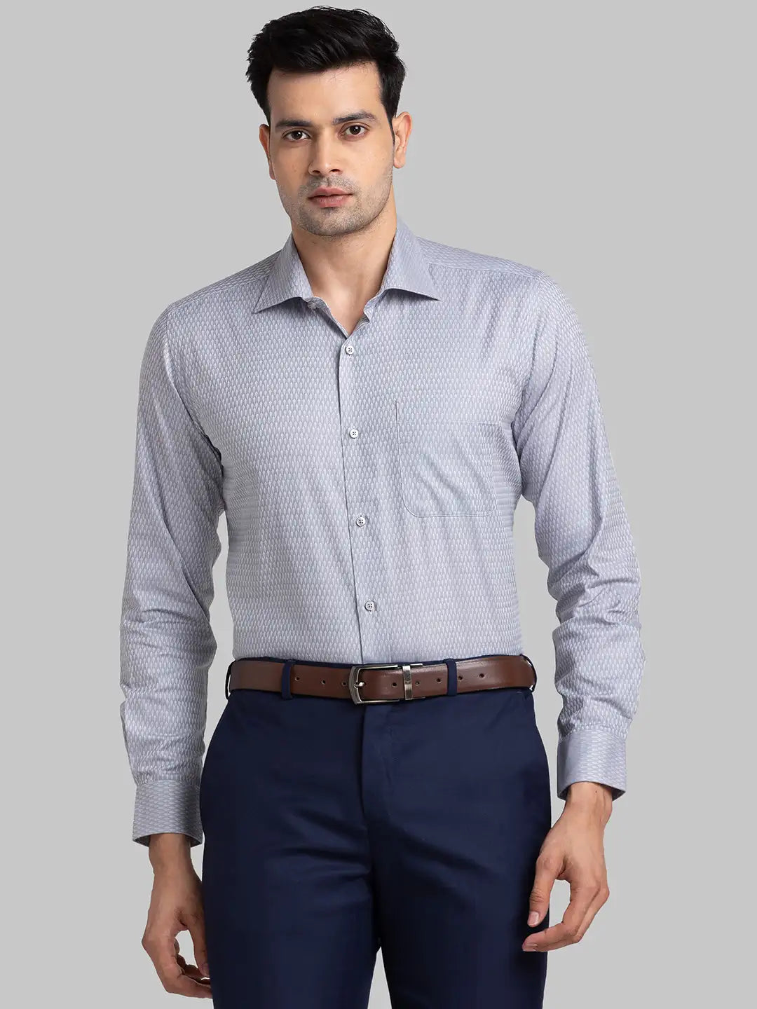 Men Petrol Contemporary Fit Structure Cotton Shirts