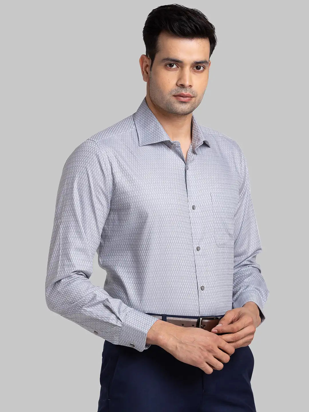 Men Petrol Contemporary Fit Structure Cotton Shirts