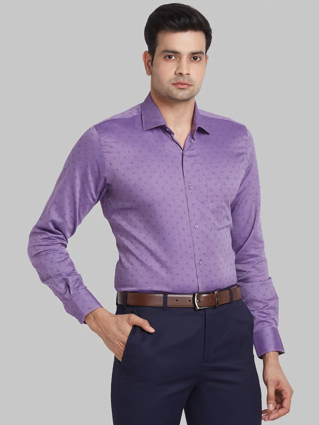 Men Yellow Contemporary Fit Structure Cotton Shirts