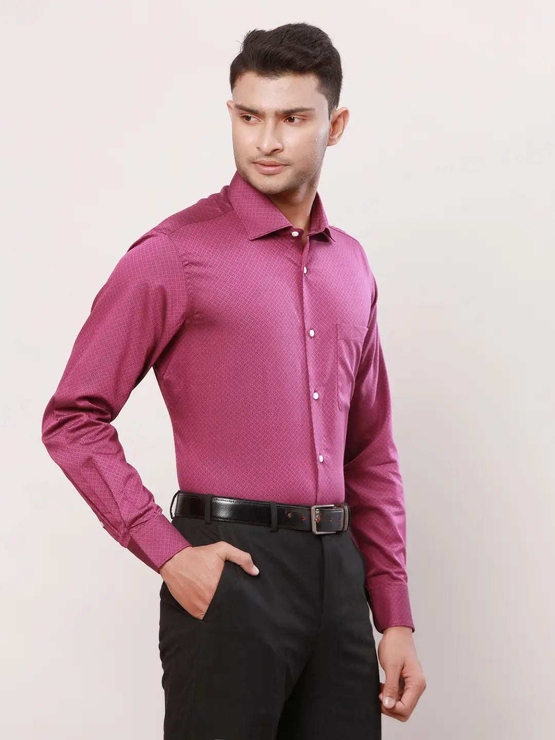 Raymond Men Grey Stripe Contemporary Fit Cotton Cutaway Collar Shirt