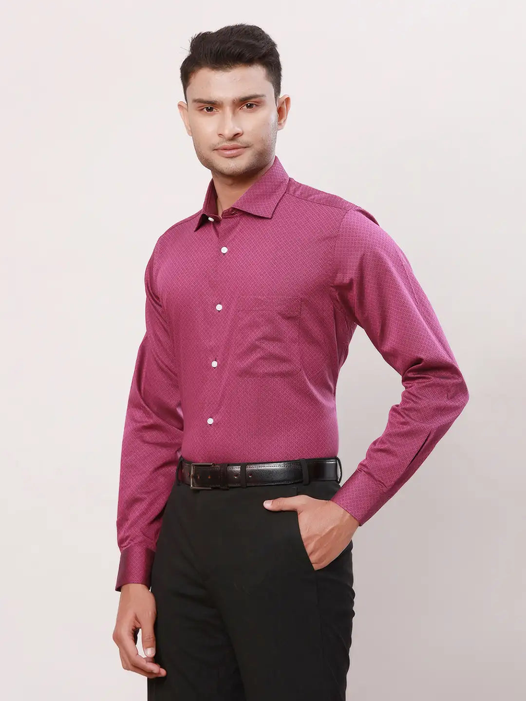 Raymond Men Grey Stripe Contemporary Fit Cotton Cutaway Collar Shirt