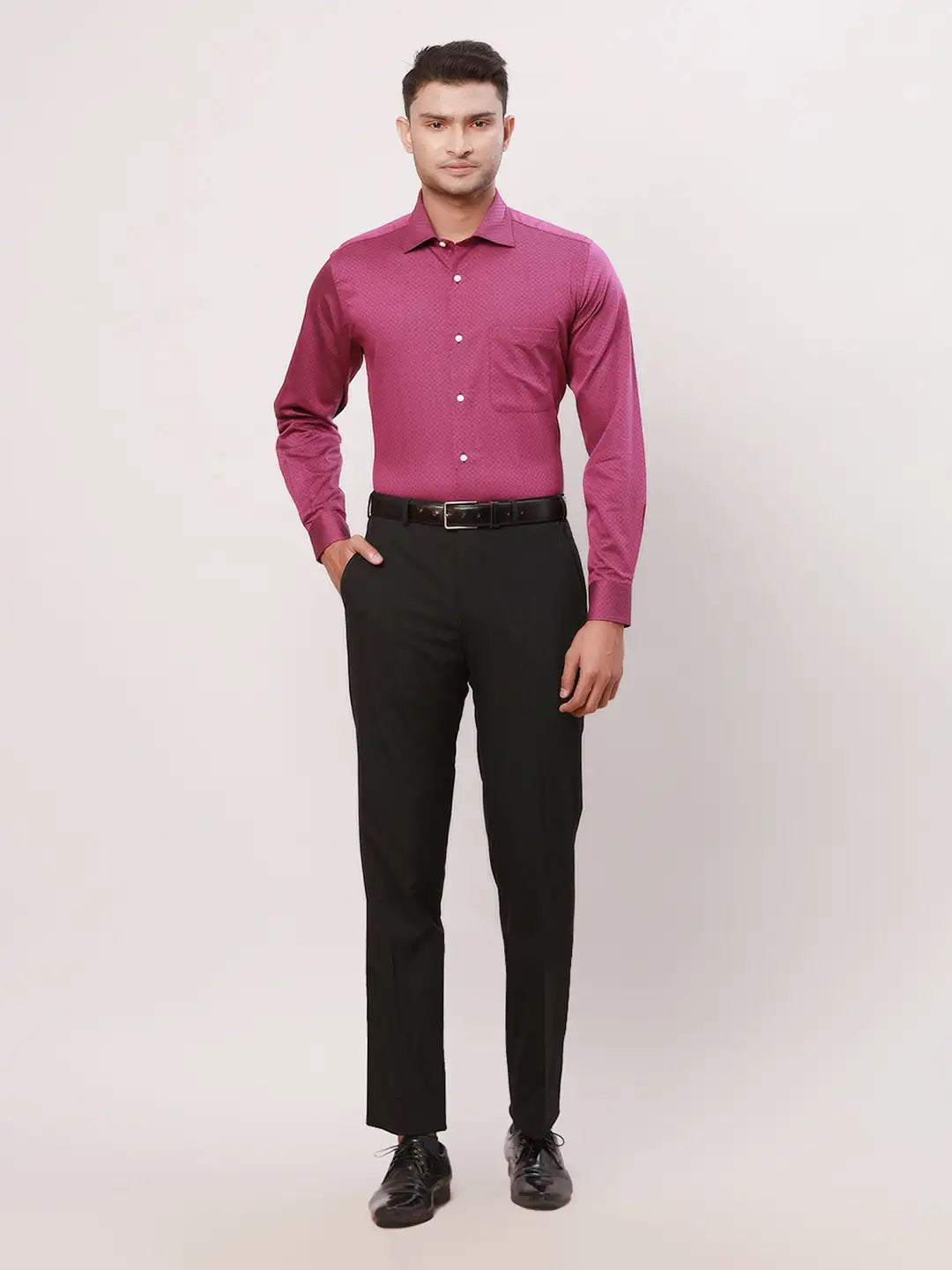 Raymond Men Grey Stripe Contemporary Fit Cotton Cutaway Collar Shirt