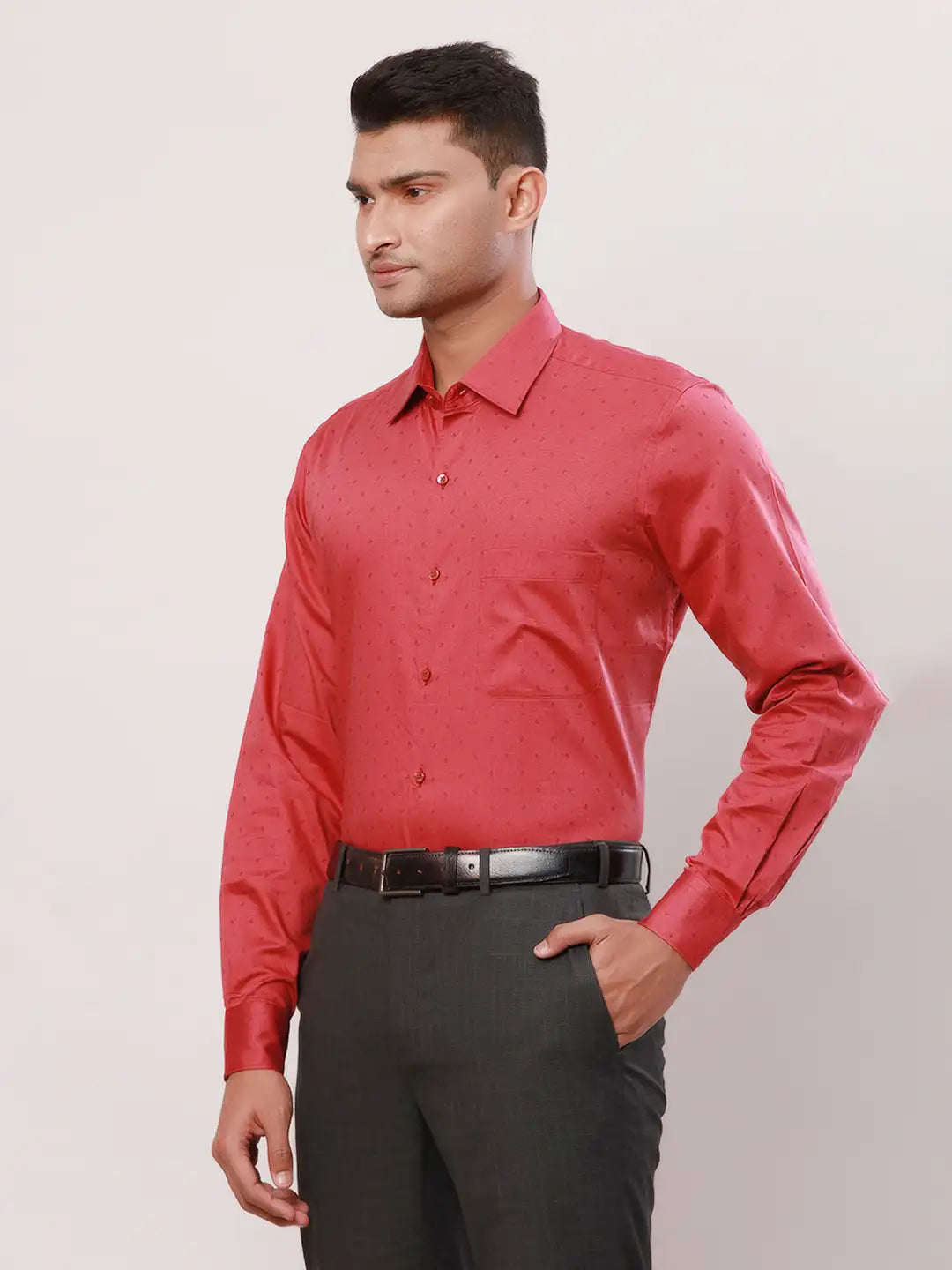 Raymond Men Green Stripe Contemporary Fit Cotton Cutaway Collar Shirt