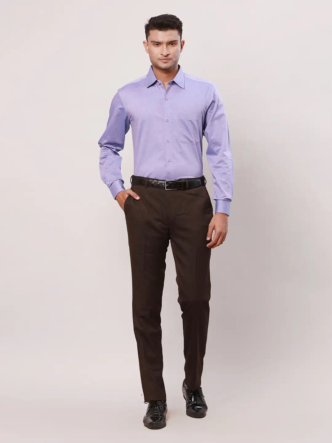 Raymond Men Violet Stripe Contemporary Fit Cotton Cutaway Collar Shirt