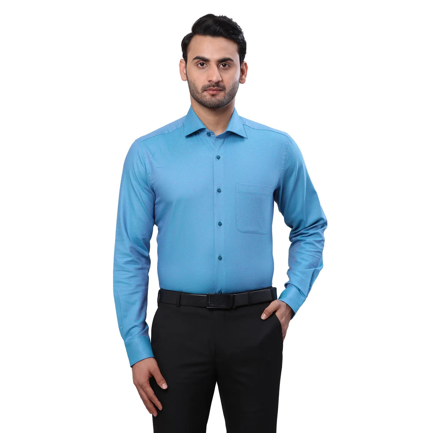Raymond Men Green Solid Contemporary Fit Cotton Blend Full Sleeve Regular Collar Shirt