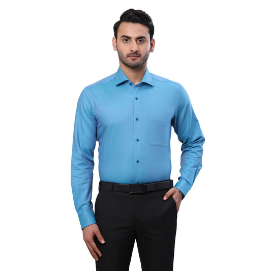 Raymond Men Green Solid Contemporary Fit Cotton Blend Full Sleeve Regular Collar Shirt