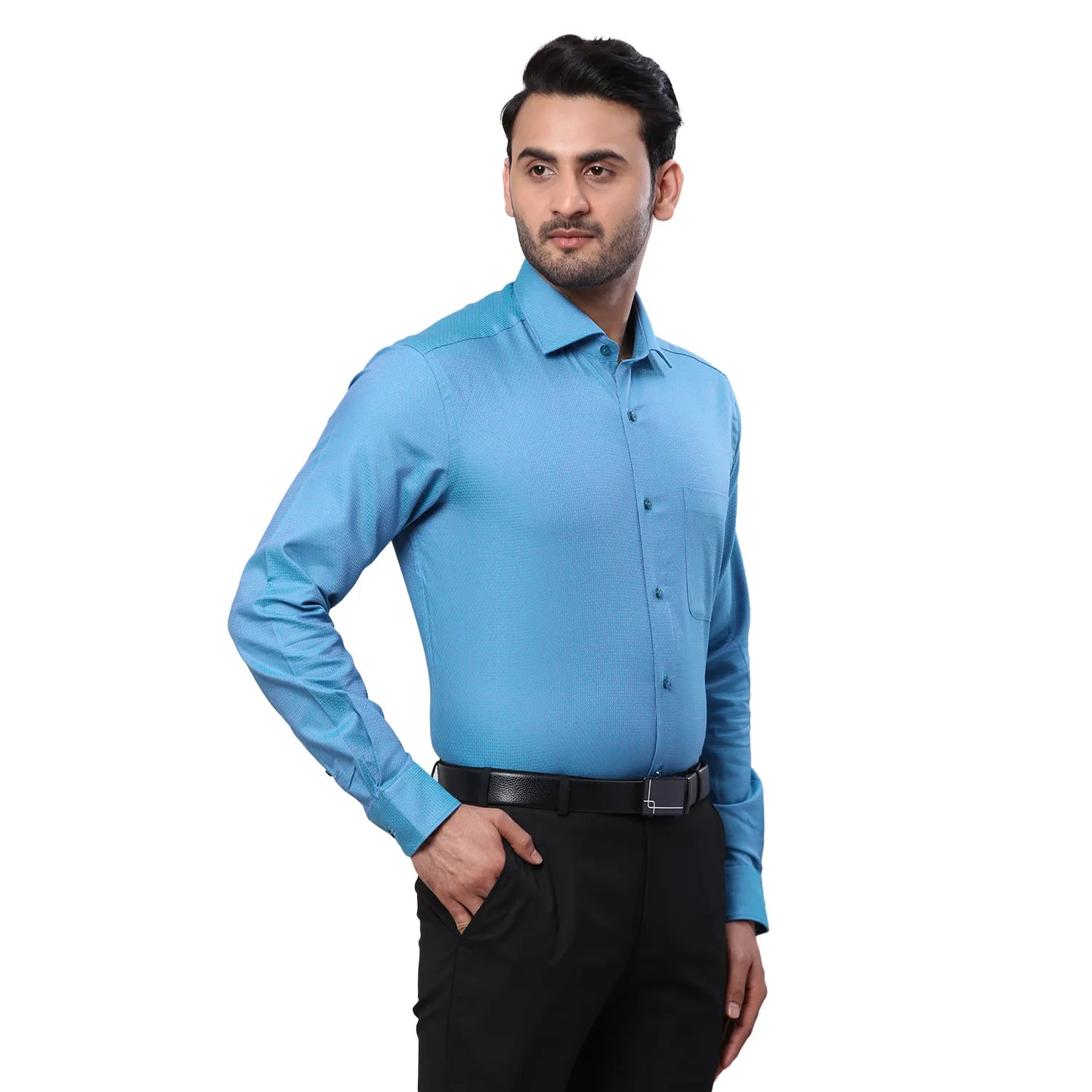 Raymond Men Green Solid Contemporary Fit Cotton Blend Full Sleeve Regular Collar Shirt
