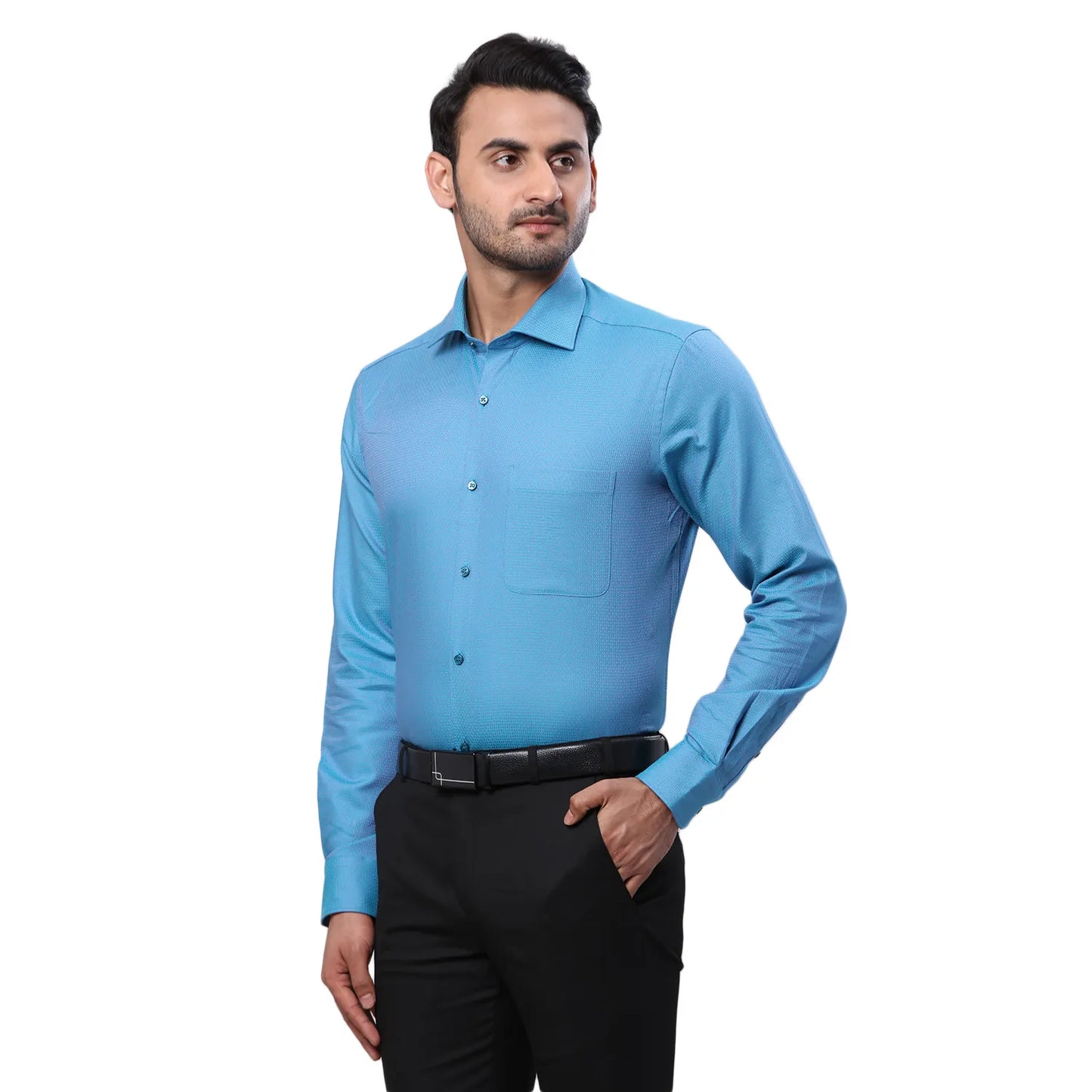 Raymond Men Green Solid Contemporary Fit Cotton Blend Full Sleeve Regular Collar Shirt