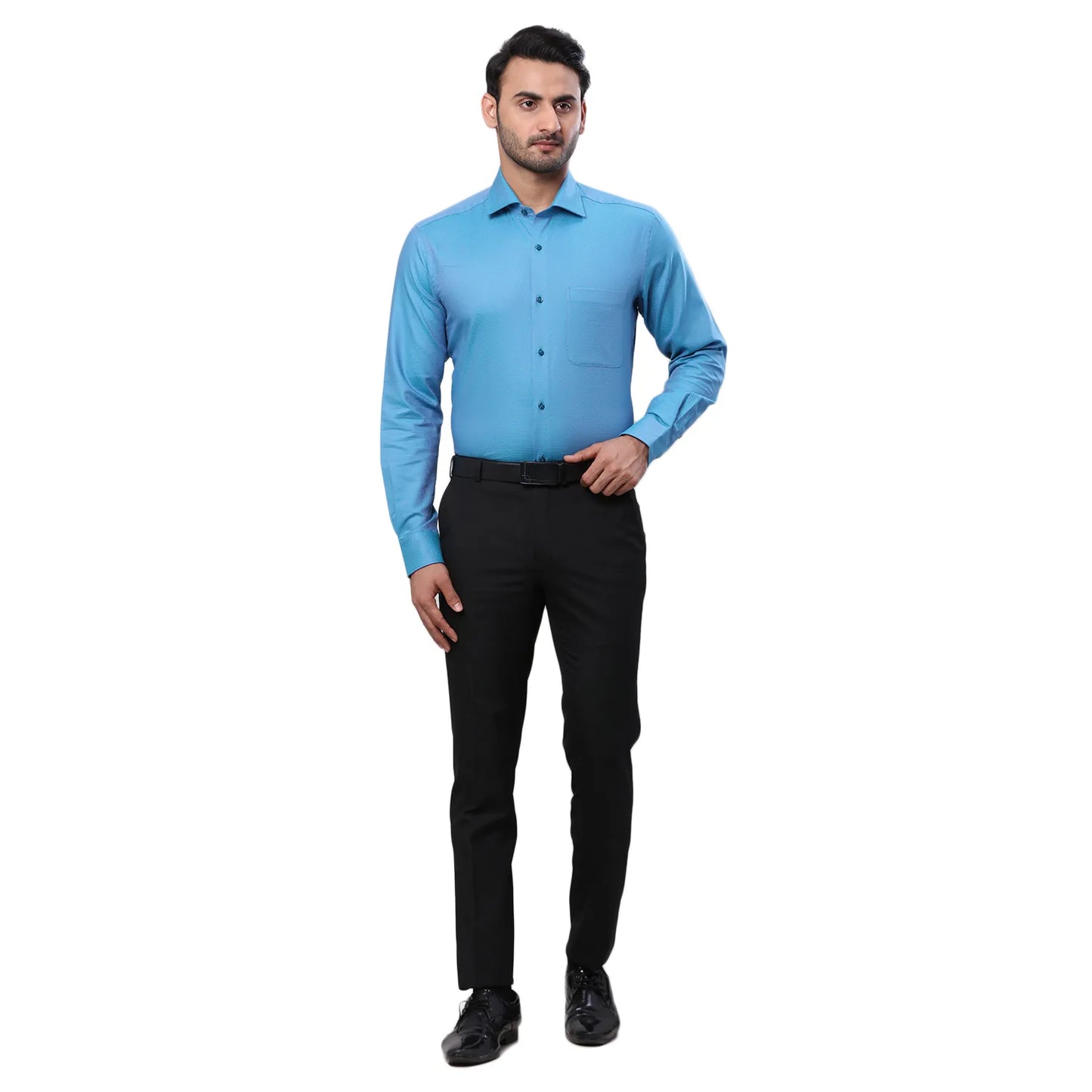 Raymond Men Green Solid Contemporary Fit Cotton Blend Full Sleeve Regular Collar Shirt