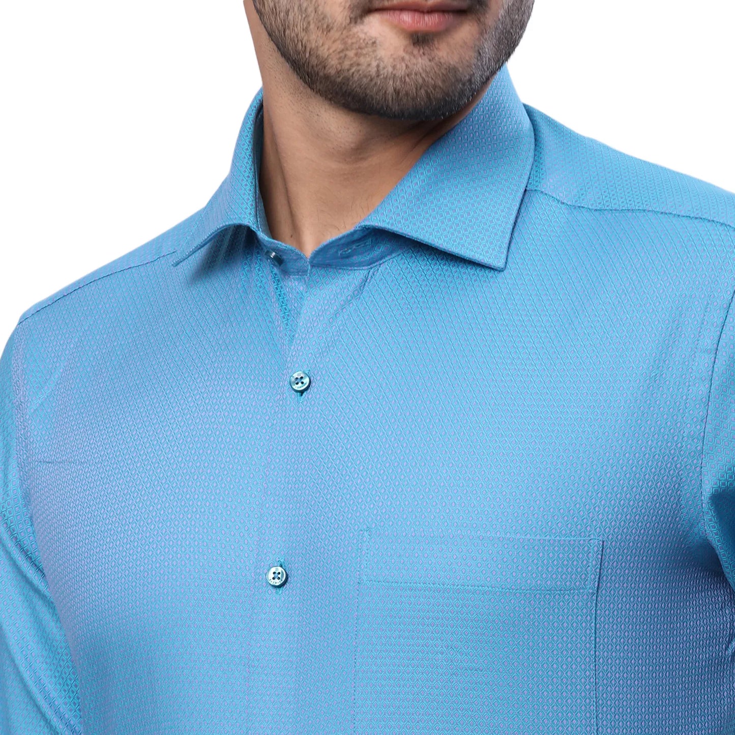 Raymond Men Green Solid Contemporary Fit Cotton Blend Full Sleeve Regular Collar Shirt