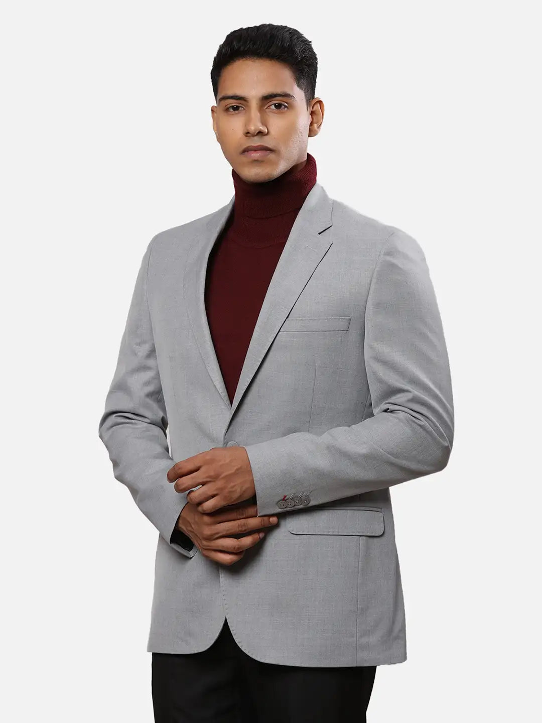 Raymond Men Black Solid Contemporary Fit Polyester Blend Jacket
