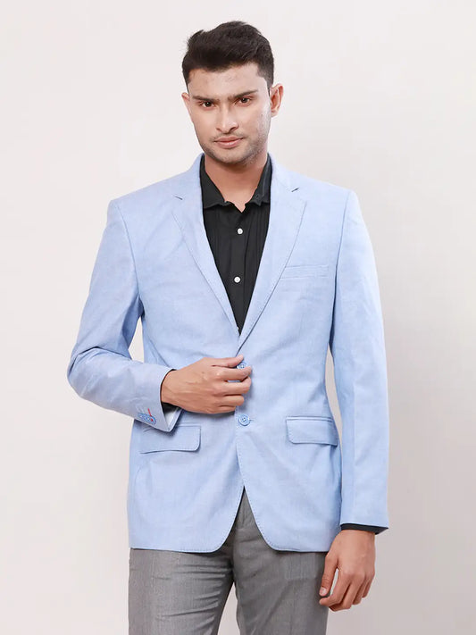Raymond Men Blue Solid Contemporary Fit Polyester Blend Jacket