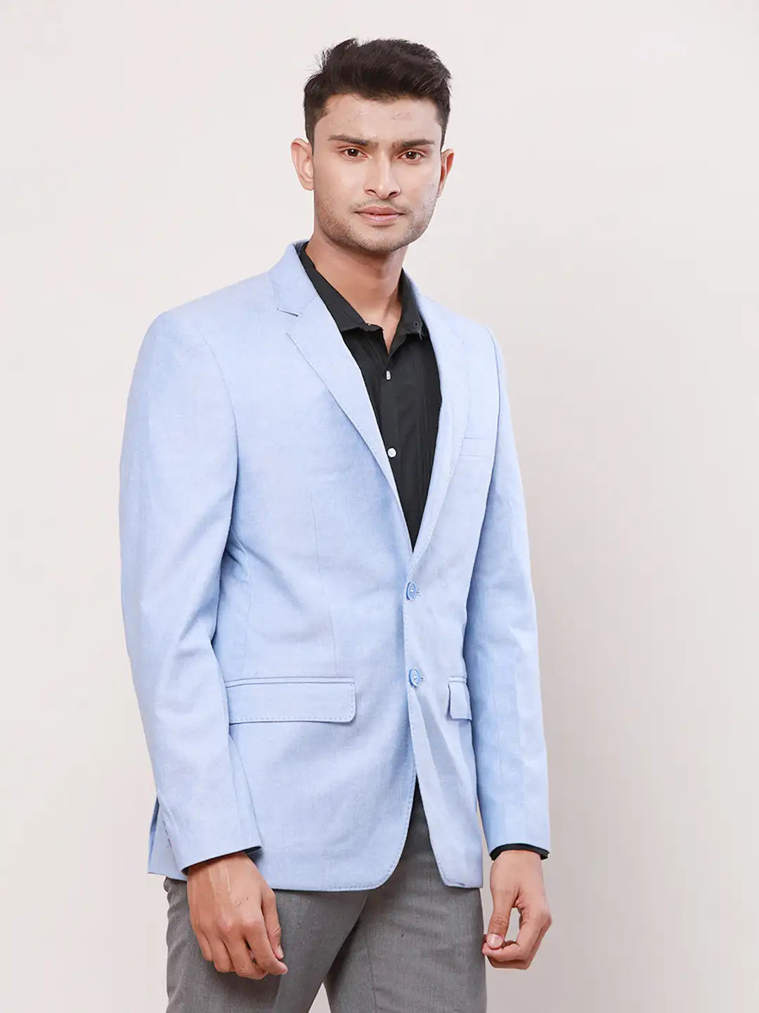 Raymond Men Blue Solid Contemporary Fit Polyester Blend Jacket