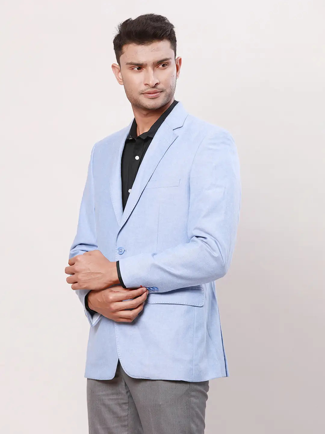 Raymond Men Blue Solid Contemporary Fit Polyester Blend Jacket
