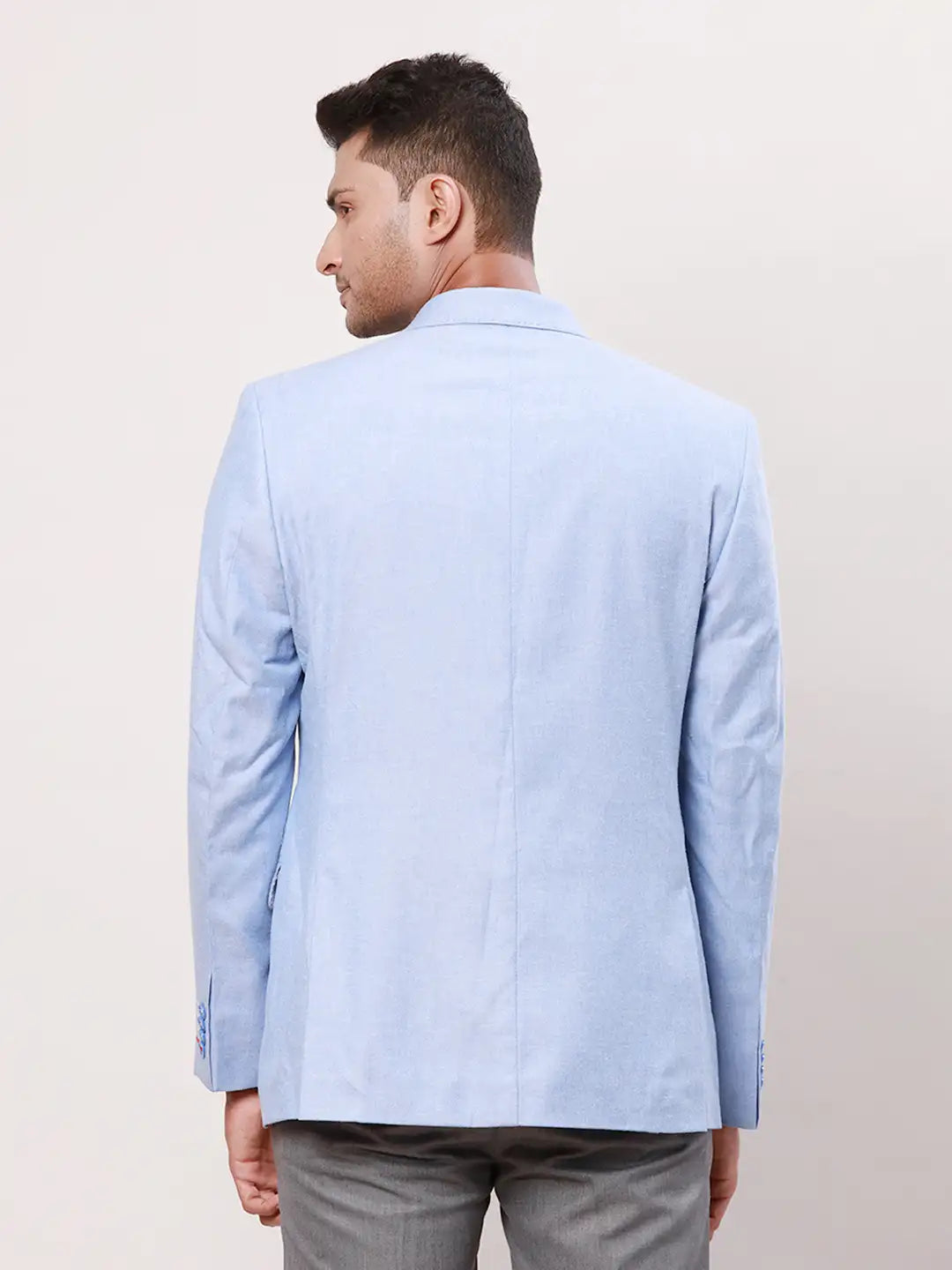 Raymond Men Blue Solid Contemporary Fit Polyester Blend Jacket