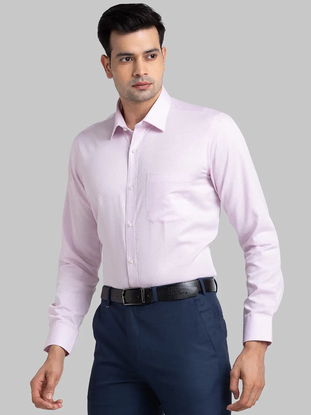 Men Blue Contemporary Fit Structure  Cotton Full Sleeve Regular Collar Shirts