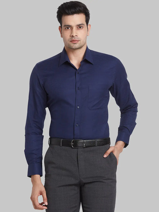 Men Green Contemporary Fit Structure  Cotton Full Sleeve Regular Collar Shirts