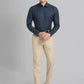 Men Blue Contemporary Fit Solid  Cotton Full Sleeve Regular Collar Shirts