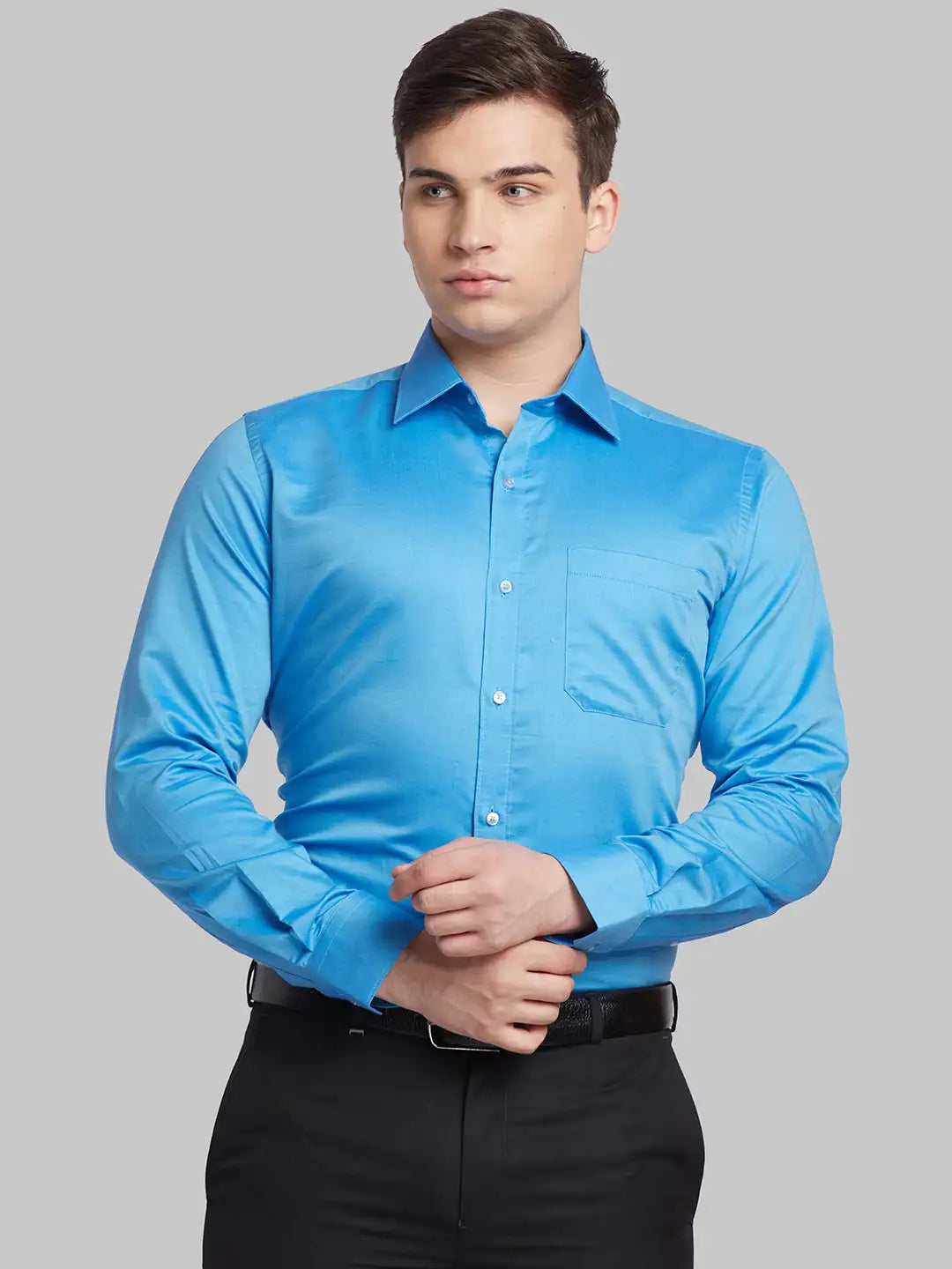 Men Orange Contemporary Fit Solid  Cotton Full Sleeve Regular Collar Shirts