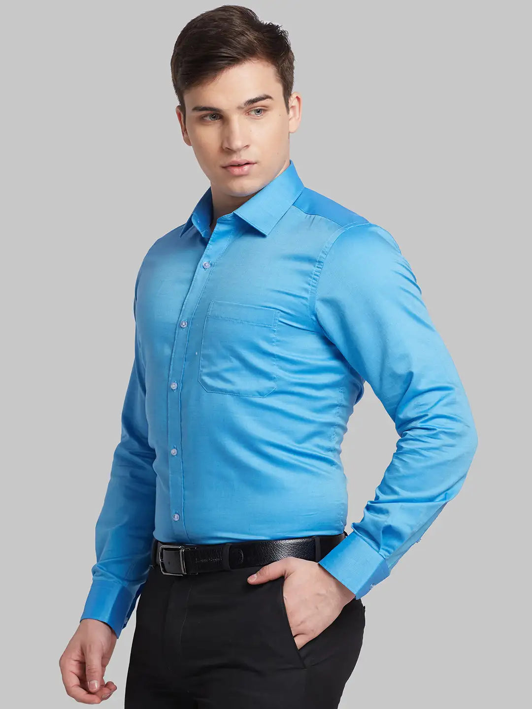 Men Orange Contemporary Fit Solid  Cotton Full Sleeve Regular Collar Shirts