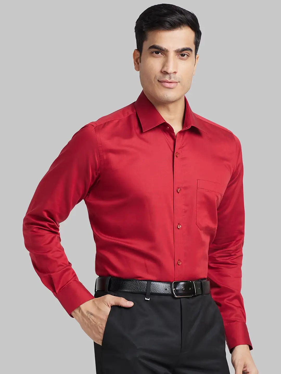 Men Violet Contemporary Fit Solid  Cotton Full Sleeve Regular Collar Shirts