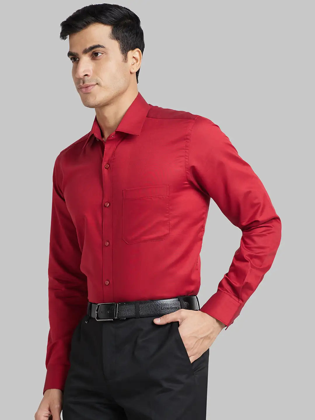 Men Violet Contemporary Fit Solid  Cotton Full Sleeve Regular Collar Shirts