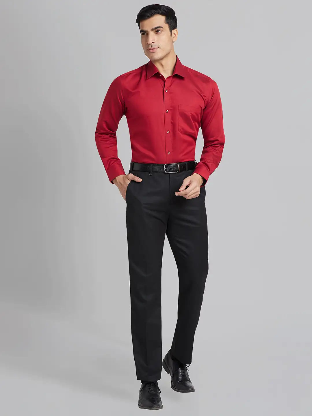 Men Violet Contemporary Fit Solid  Cotton Full Sleeve Regular Collar Shirts