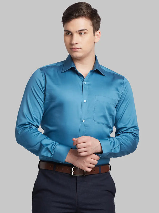 Raymond Men Violet Solid Contemporary Fit Cotton Blend Full Sleeve Shirt