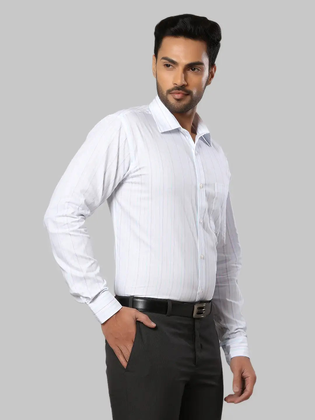 Men Slim Fit Light Grey Shirt