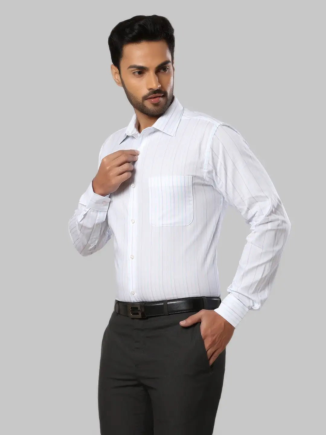 Men Slim Fit Light Grey Shirt