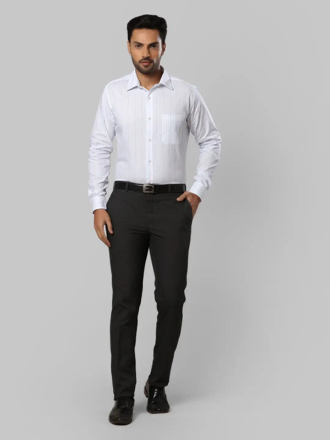 Men Slim Fit Light Grey Shirt