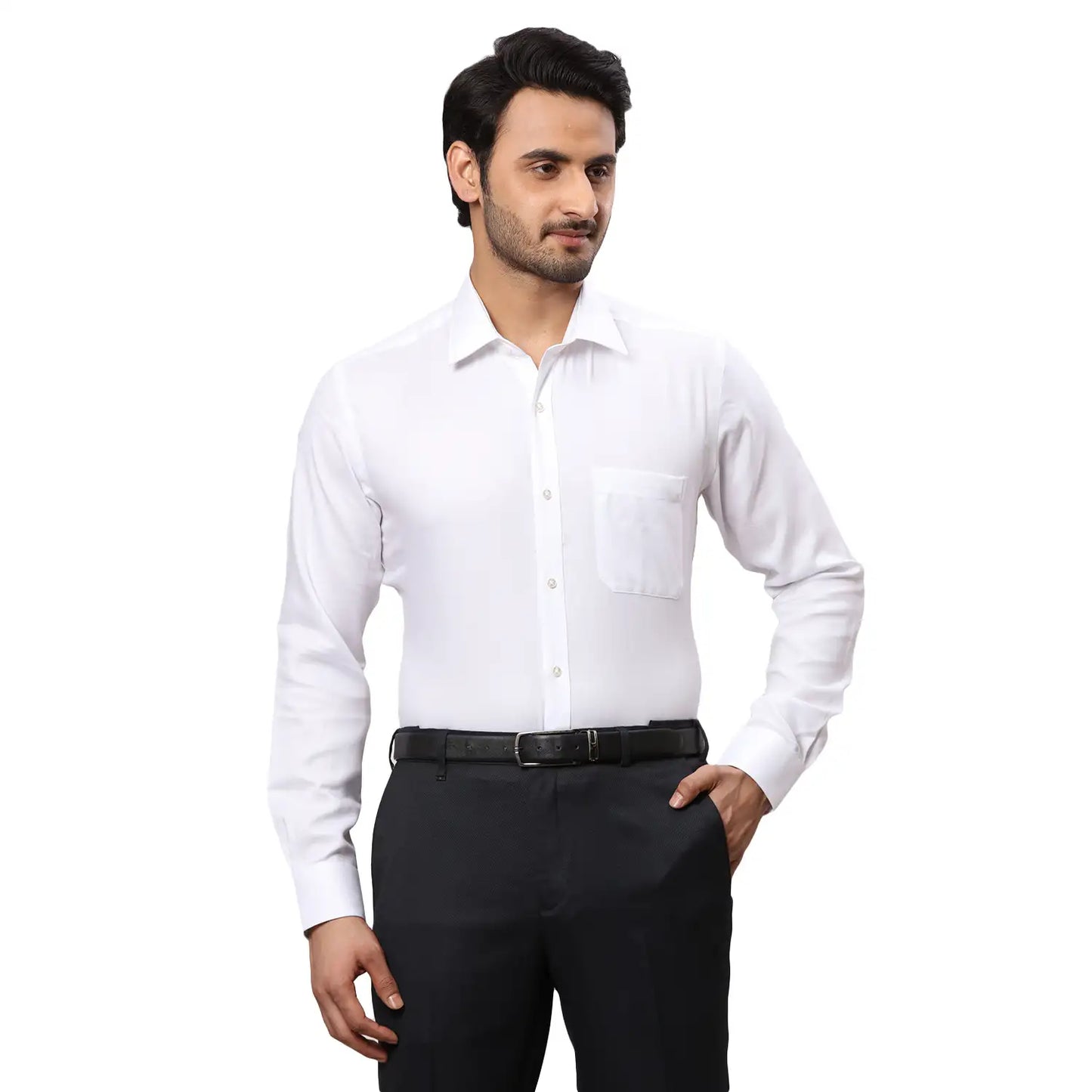 Men Blue Contemporary Fit Structure Cotton Full Sleeves Cutaway Collar Shirts