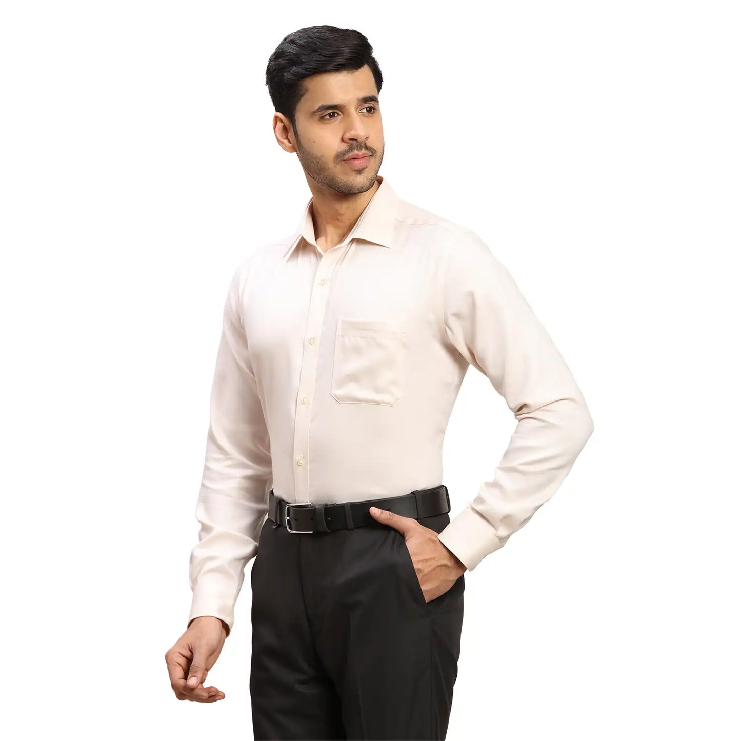 Men Grey Contemporary Fit Structure Cotton Full Sleeves Cutaway Collar Shirts