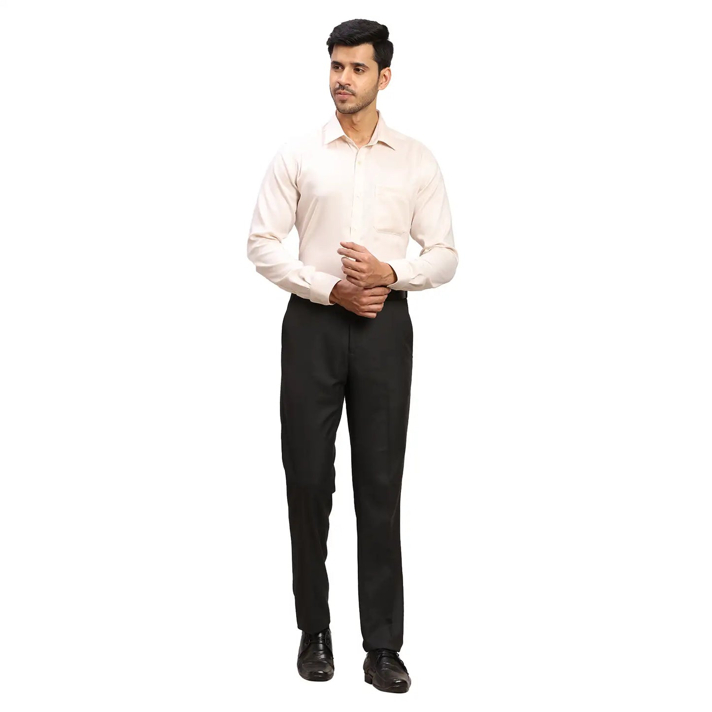 Men Grey Contemporary Fit Structure Cotton Full Sleeves Cutaway Collar Shirts