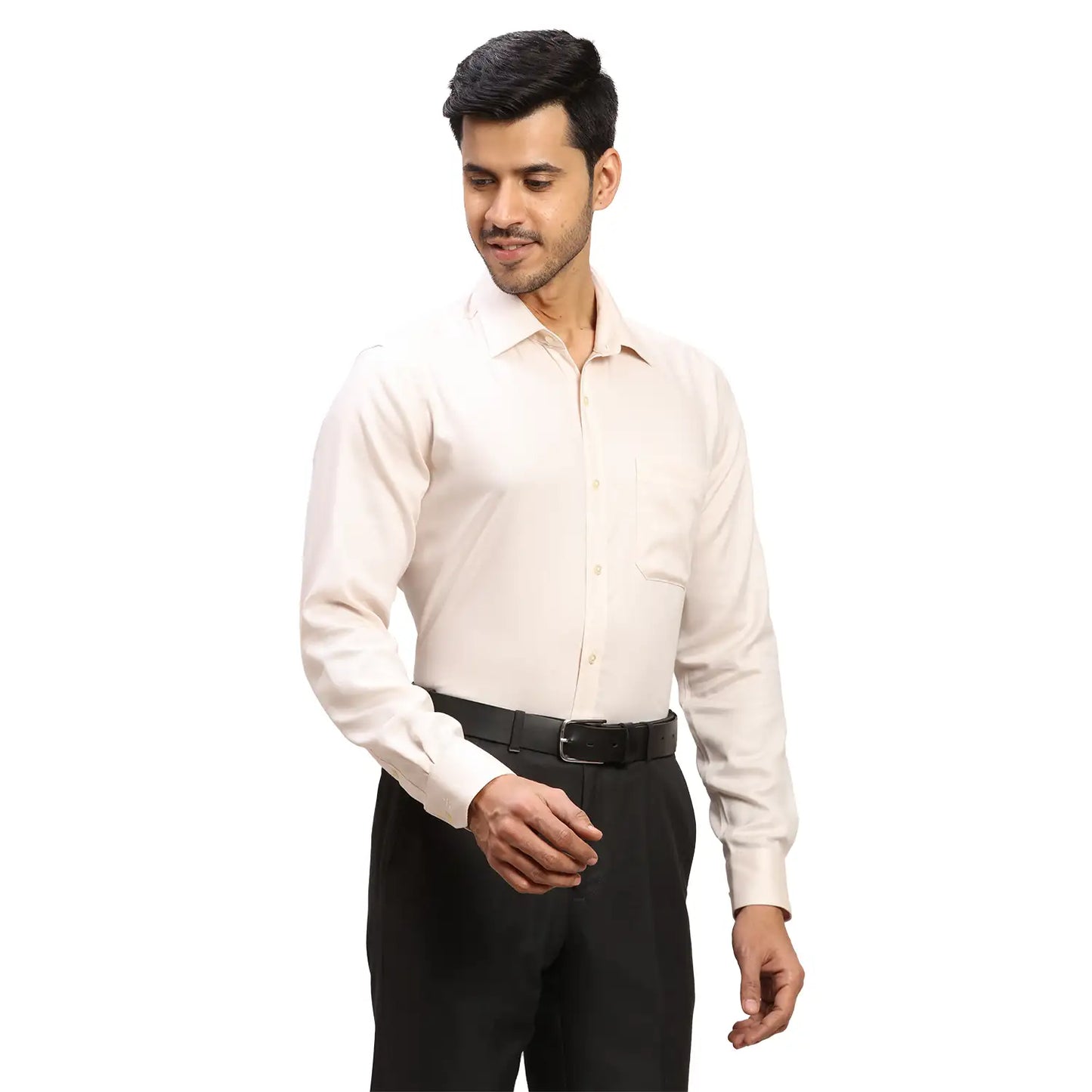 Men Grey Contemporary Fit Structure Cotton Full Sleeves Cutaway Collar Shirts