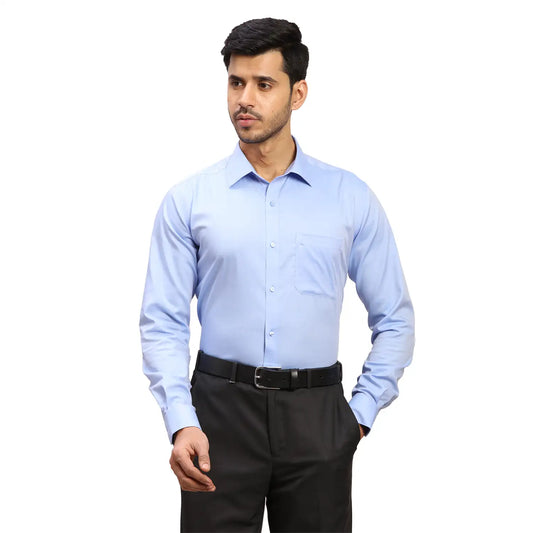 Men Blue Contemporary Fit Structure  Cotton Full Sleeve Cutaway Collar Shirts
