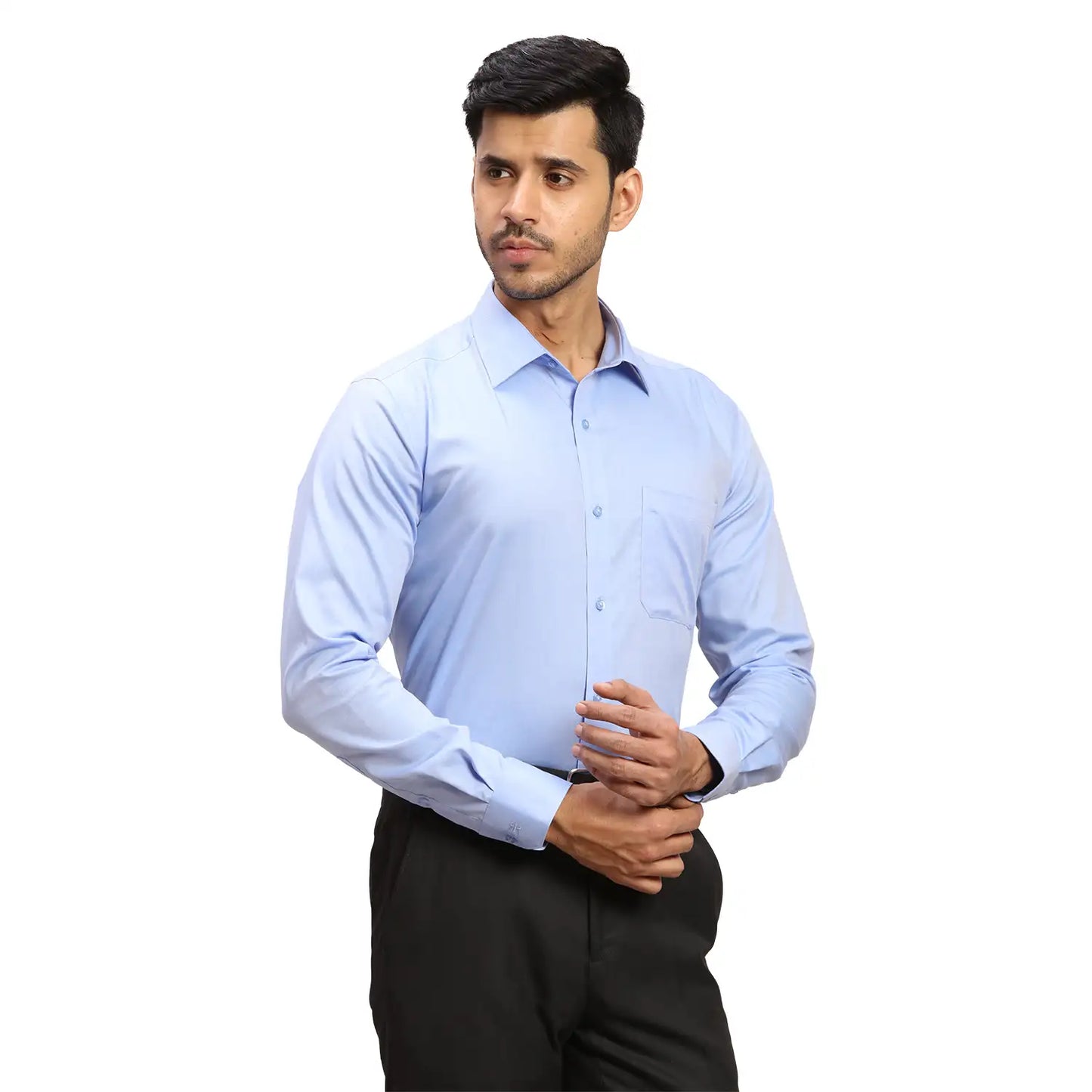 Men Blue Contemporary Fit Structure  Cotton Full Sleeve Cutaway Collar Shirts