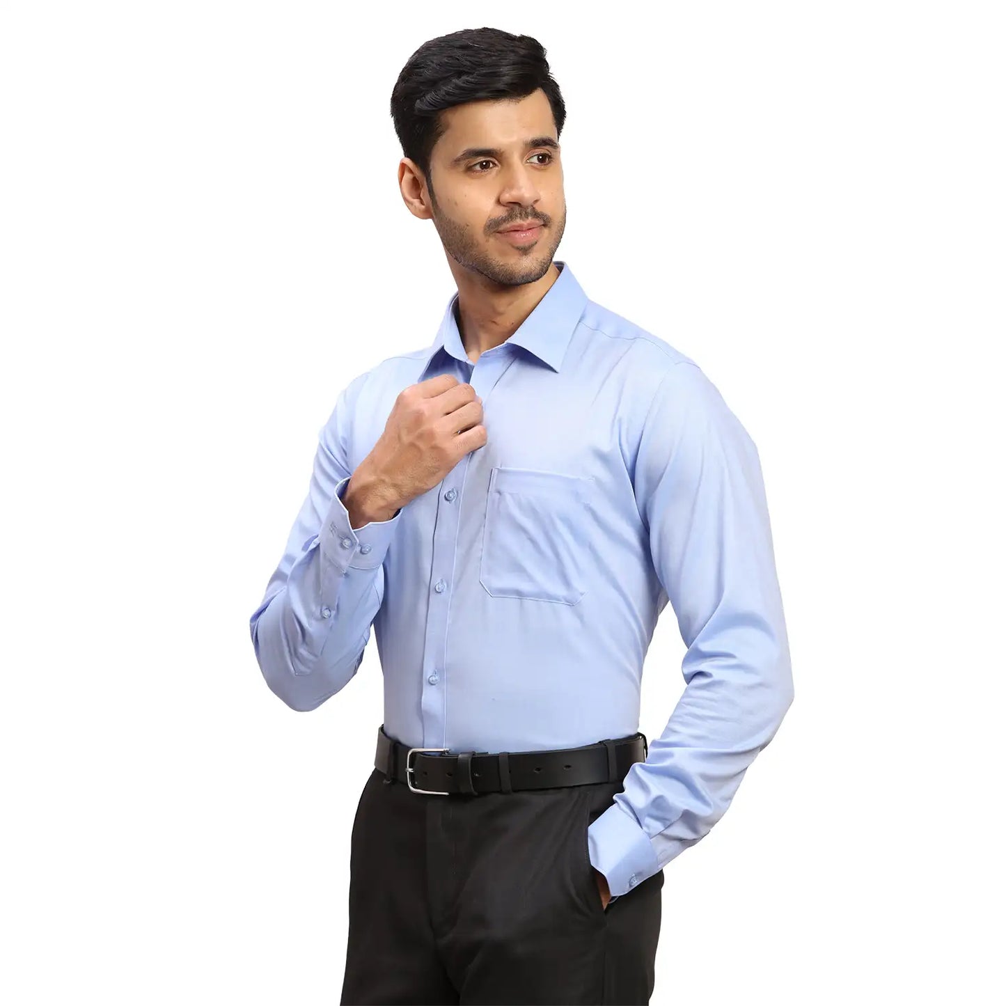 Men Blue Contemporary Fit Structure  Cotton Full Sleeve Cutaway Collar Shirts