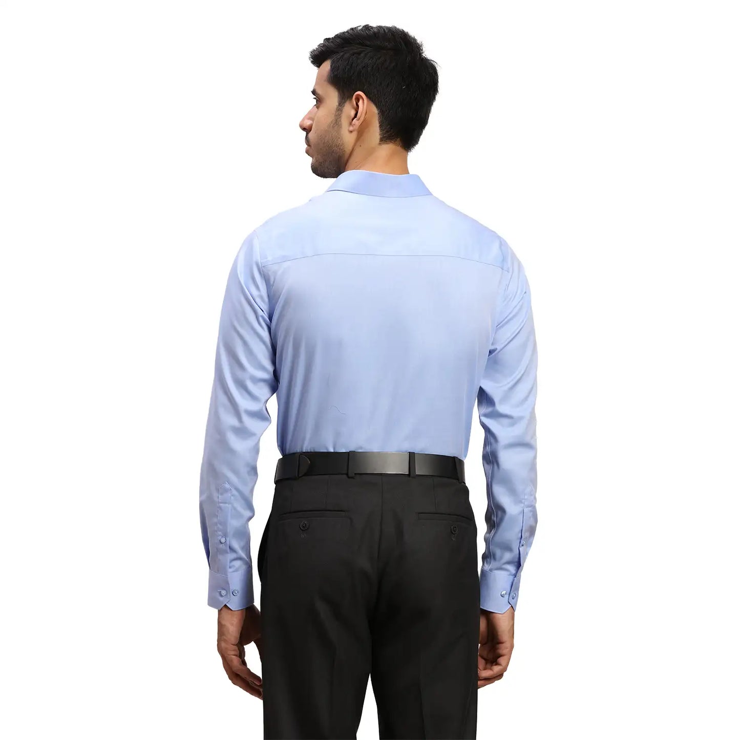 Men Blue Contemporary Fit Structure  Cotton Full Sleeve Cutaway Collar Shirts