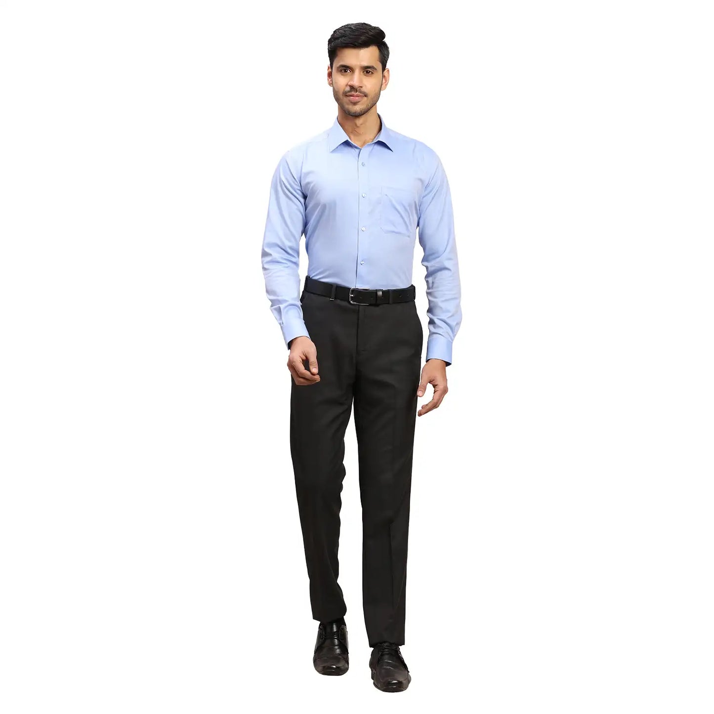 Men Blue Contemporary Fit Structure  Cotton Full Sleeve Cutaway Collar Shirts