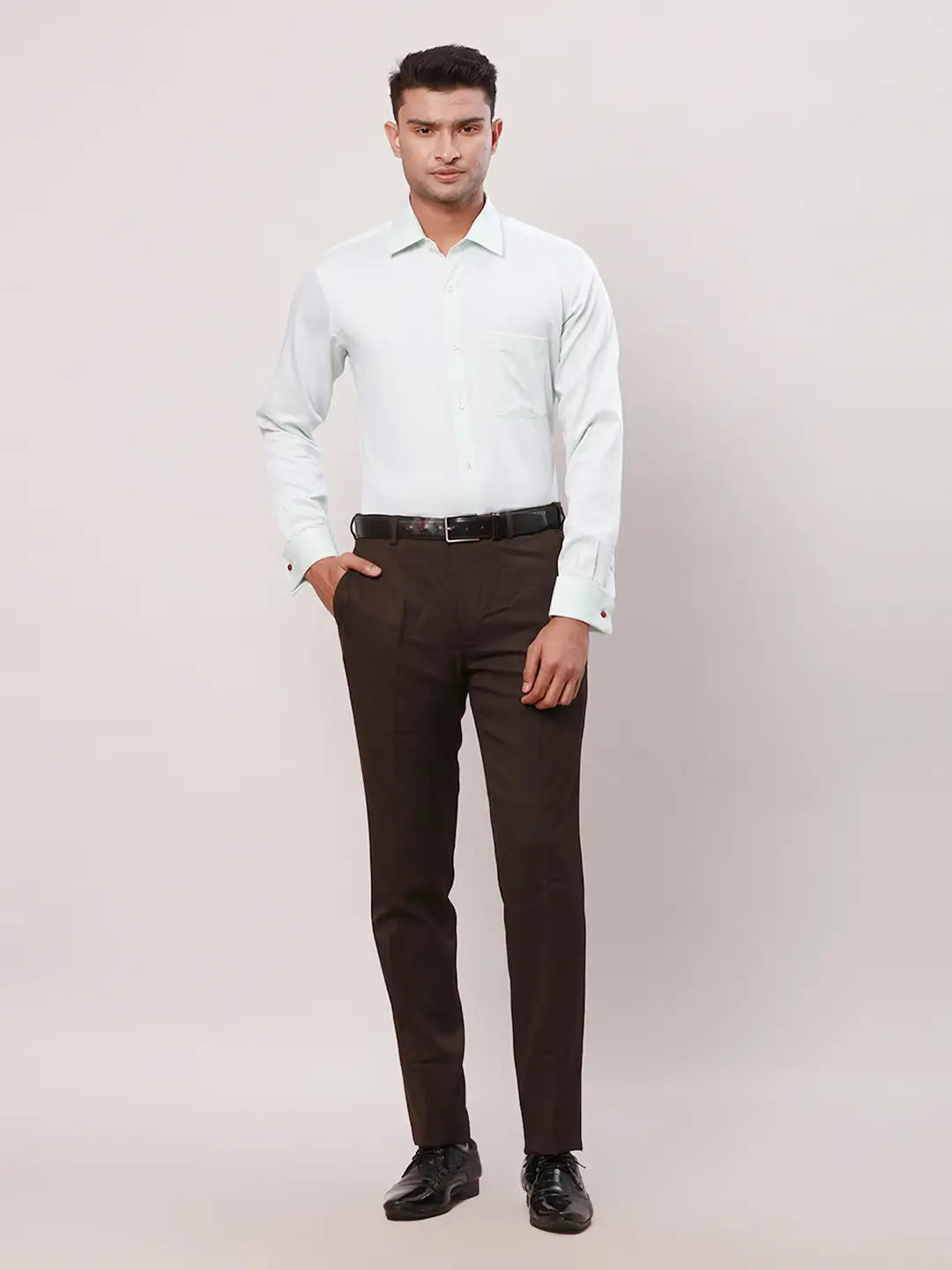 Raymond Men Grey Checks Contemporary Fit Cotton Full Sleeve Cutaway Collar Shirt