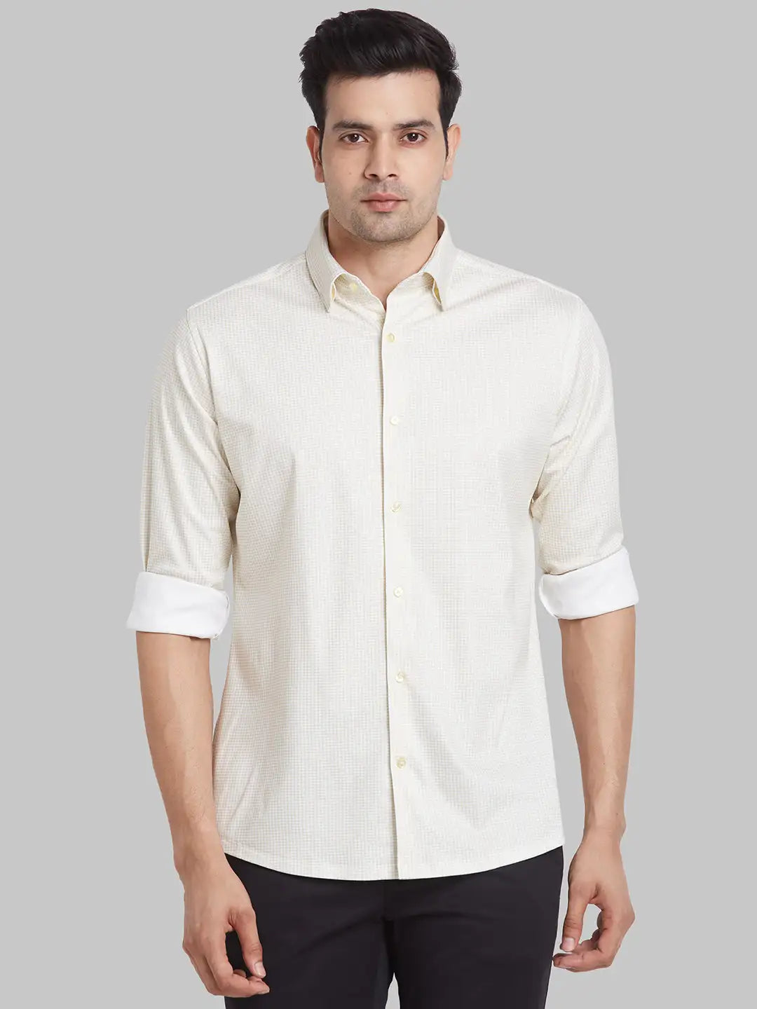 Men Blue Contemporary Fit Structure  Cotton   Shirts