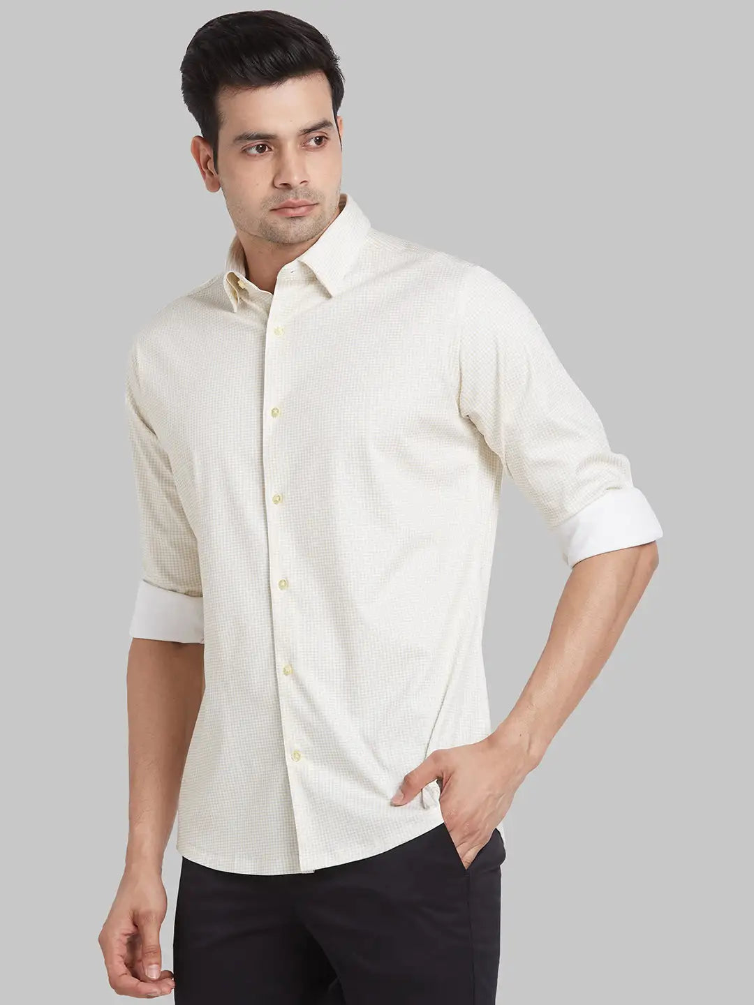 Men Blue Contemporary Fit Structure  Cotton   Shirts