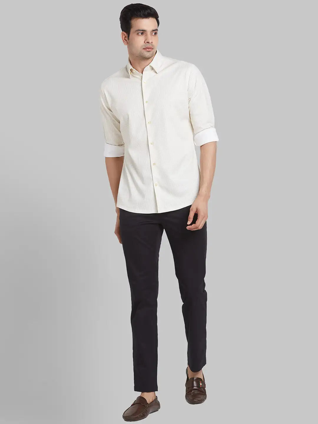 Men Blue Contemporary Fit Structure  Cotton   Shirts